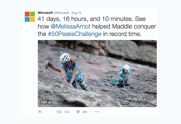 Example of a storytelling tweet from Microsoft