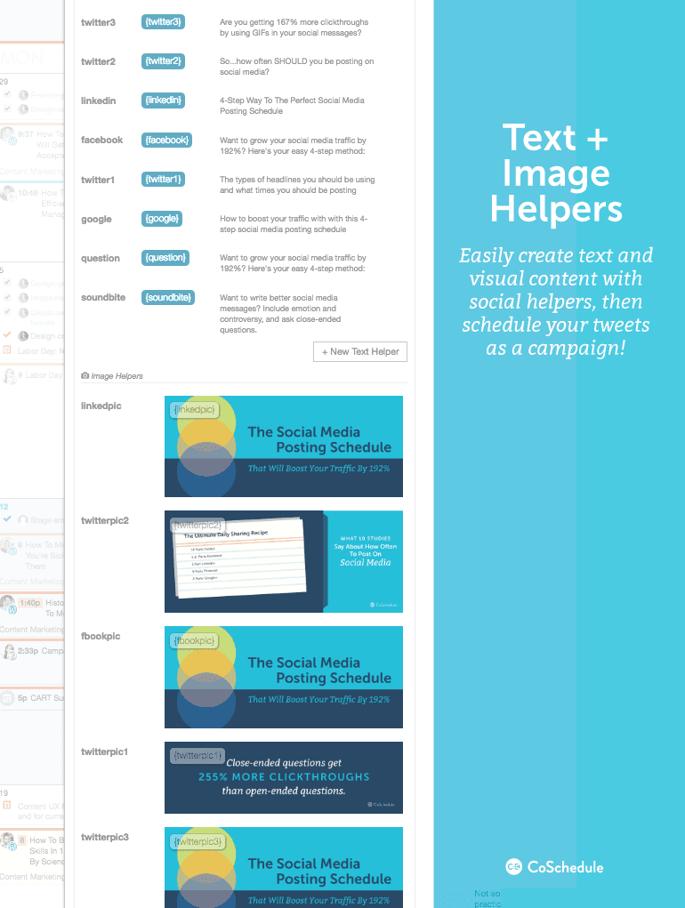 Easily create text and visual content with social helpers