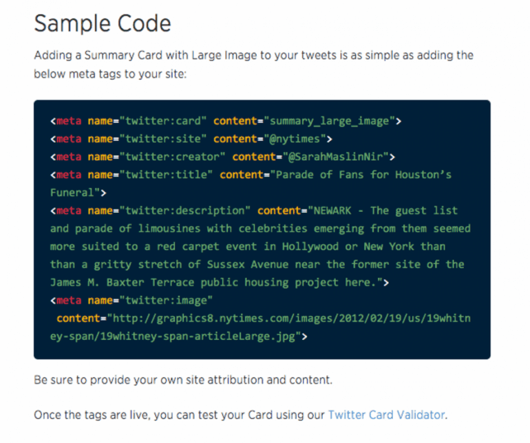 Sample code for a large Twitter card