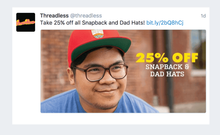 Example of a tweet promoting a sale from Threadless