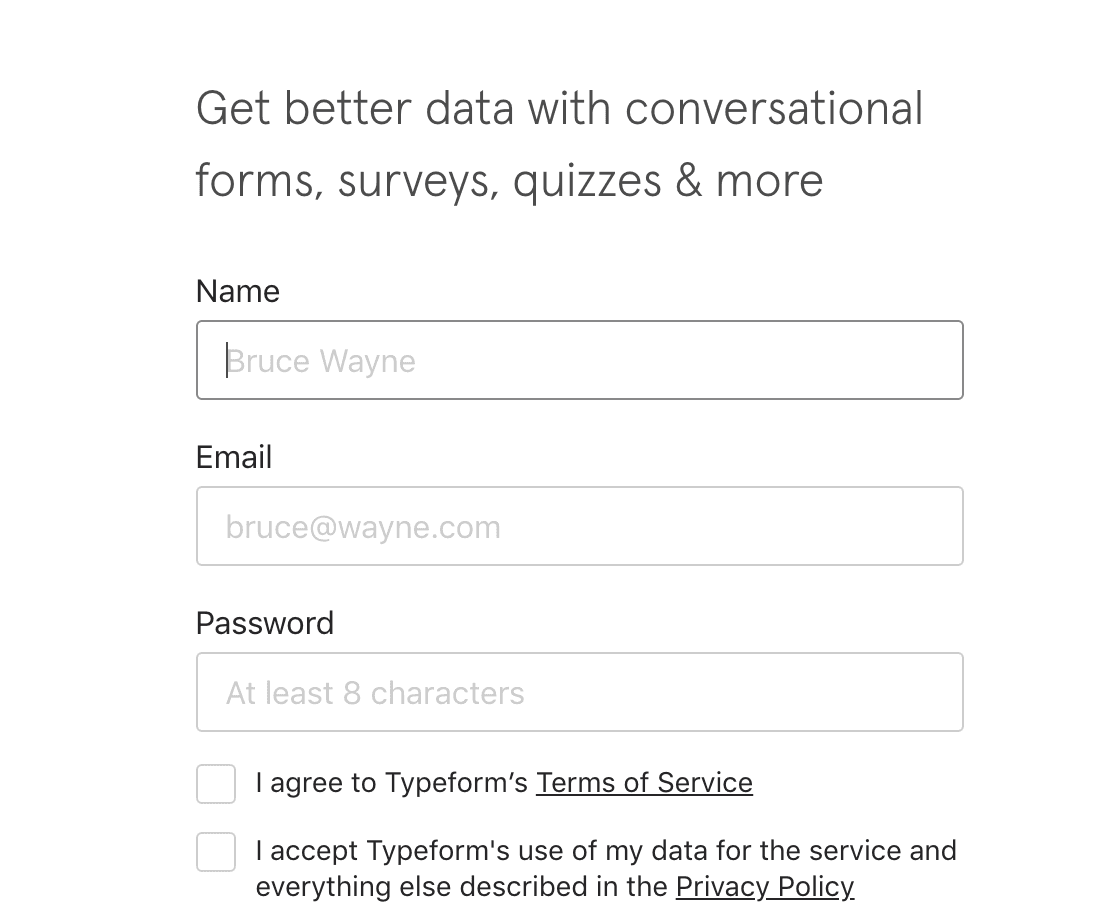 Example of UX Copy from Typeform