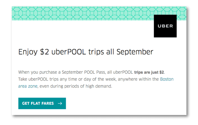 Example of a brief email offer from Uber