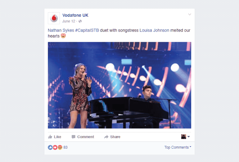 Vodafone UK Facebook Post Using Emoji