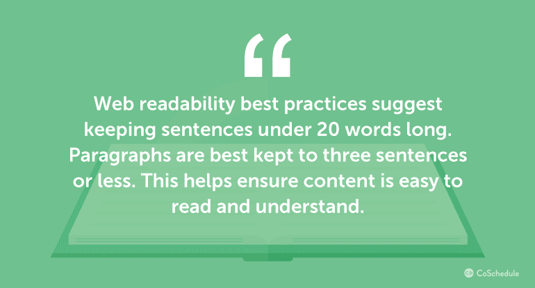 Web readability best practices suggest keeping sentences under 20 words.