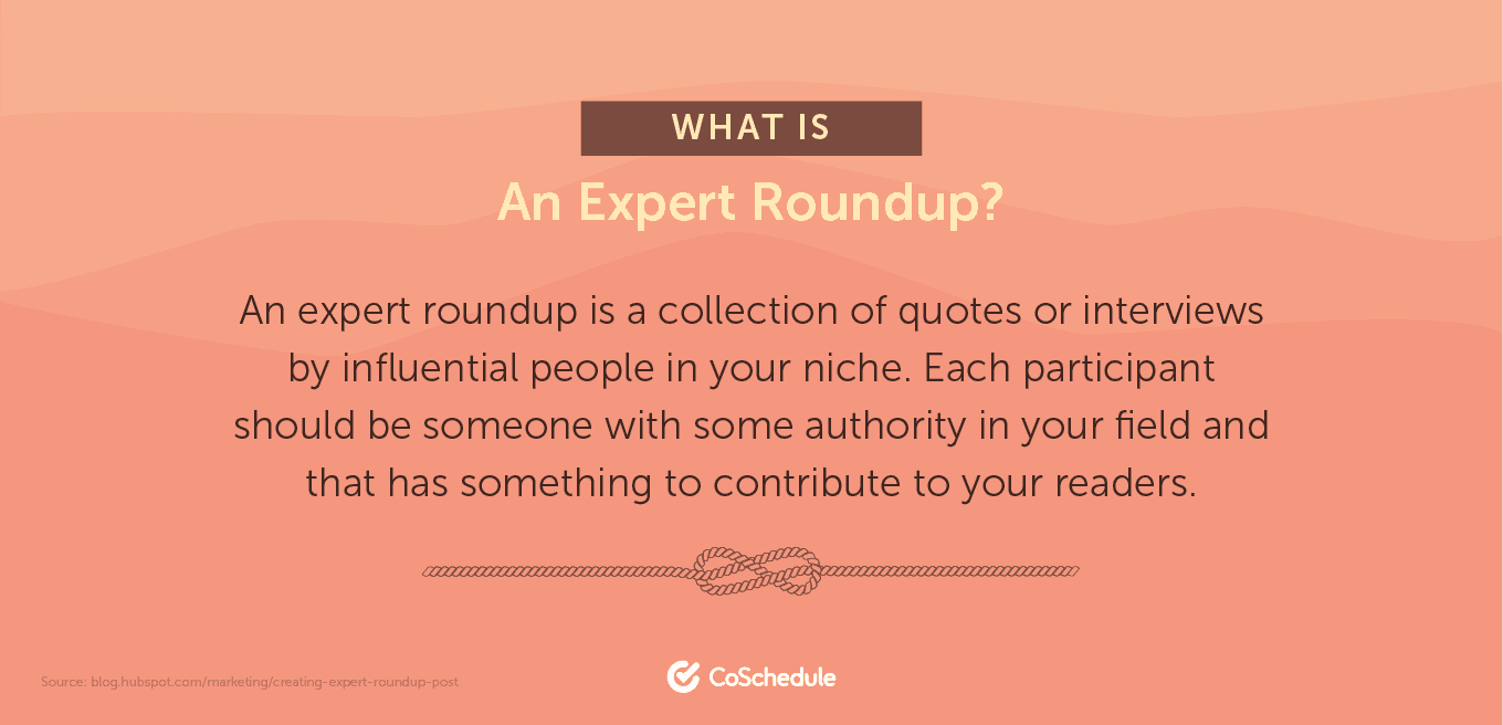 An expert roundup is a collection of quotes or interviews by influential people in your niche.