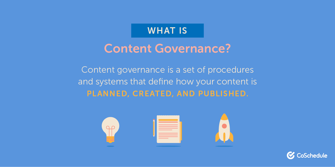 Content governance is a set of procedures and systems that define how your content is planned, created, and published.