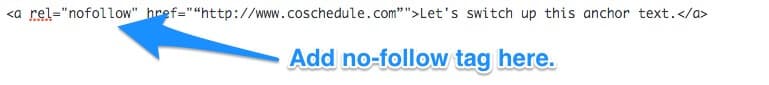 Where to add the no-follow tag in a link