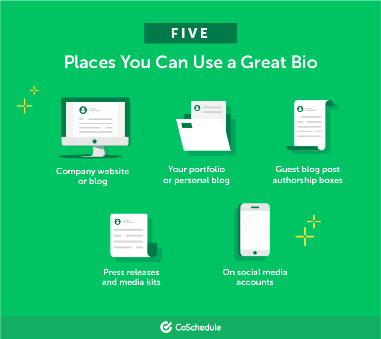 Example of five places you can use a great bio
