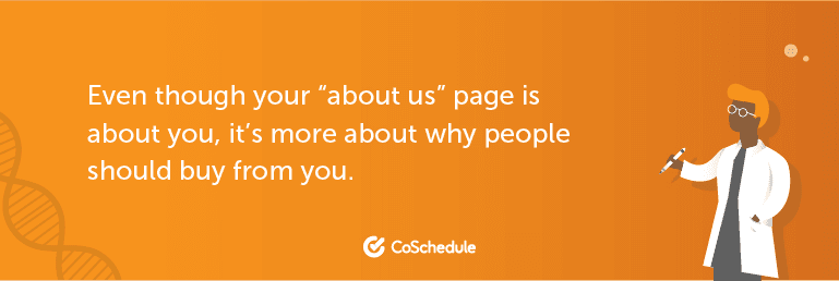 Quote saying "Even though your 'about us' page is about you, it's more about why people should buy from you."