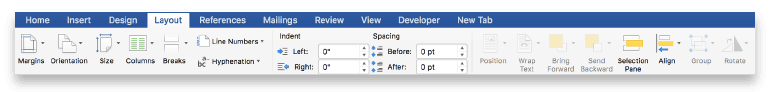 Where to find Word's layout tab