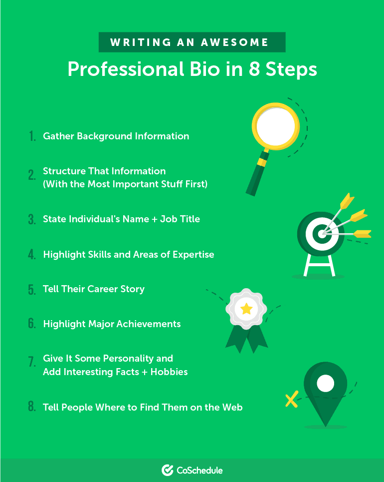 List of 8 steps to write an awesome professional bio