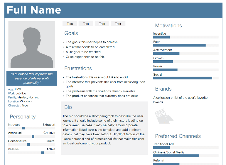 Screenshot of Xtensio's free Persona Creator