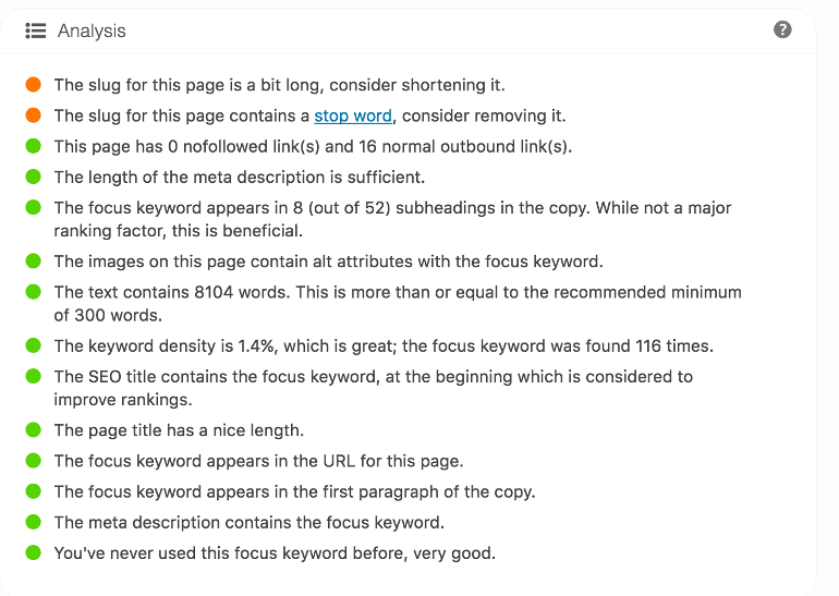 Screenshot of analysis in Yoast